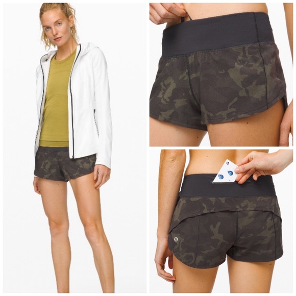 Lululemon SPEED UP SHORT *2.5" . Incognito Camo Multi Gator Green/Black . Size 6 - Picture 1 of 16